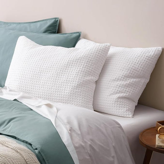 PHF Ultra Soft Waffle Weave Pillow Shams Queen Size, No Insert, 2 Pack 20" x 30" Pillowcases,Breathable & Skin-Friendly Pillow Cases, Stylish Decorative Bed Pillow Cases Covers, White