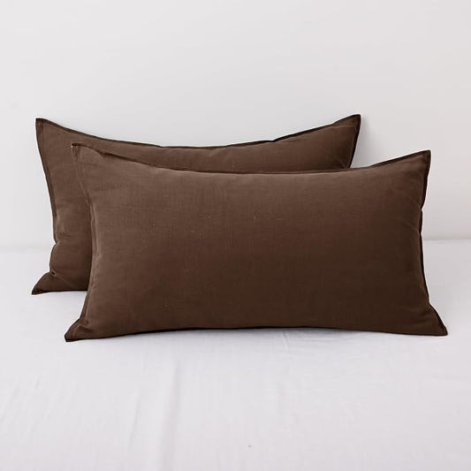 CHUFFED 100% French Linen Pillow Cases King Size Set of 2, Stone Washed Flax Pillow Covers with Zipper Closure - Breathable & Cooling for Hot Sleepers,20x36 Inches, Cocoa