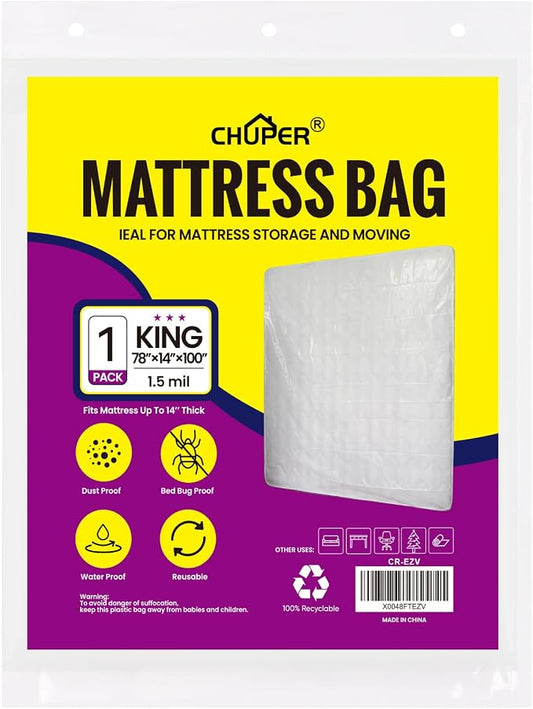 King/Cal King Mattress Bag for Moving and Storage,Waterproof Plastic Mattress Cover for Disposal and Protection