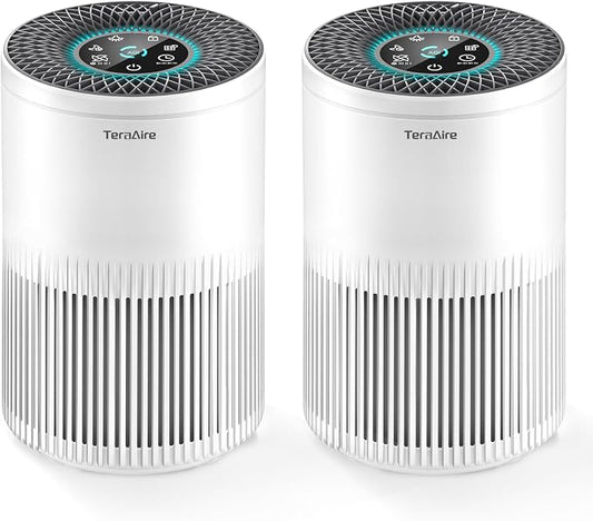 2 Pack Air Purifiers for Home Bedroom, Air Purifier with PM 2.5 Air Quality Monitor, H13 True HEPA Air Filter Cleaner with 5 mode Light, Sleep Mode, Timer, Fragrance Sponge for Smoke, Odor, Dander