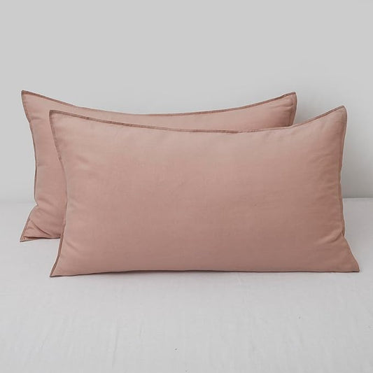 CHUFFED Linen Pillowcases 2 Pack 100% Linen Standard Pillow Cases, Breathable and Cooling Washed Pillowshams with Zipper Closure, 20x36 Inches,Pink