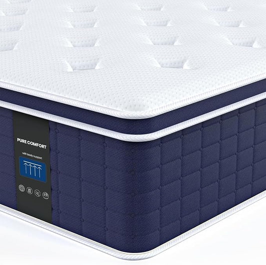 Coolvie Queen Mattress 14 Inch in a Box, Medium Firm Feel Hybrid Queen Size Mattress, Certified Memory Foam&Pocket Spring, Extra Lumbar & Shoulder Support for Pain Relief, 80''L x 60''W x 14''H