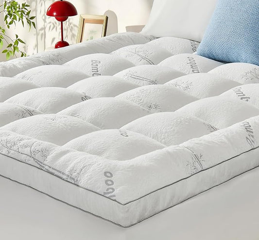 Memory Foam Mattress Topper - Viscose Made from Bamboo Pillow Top Thick California King Size Mattress Pad for Back Pain, Ultra Soft & Cooling for Hot Sleepers, 6-18'' Deep Pocket, White