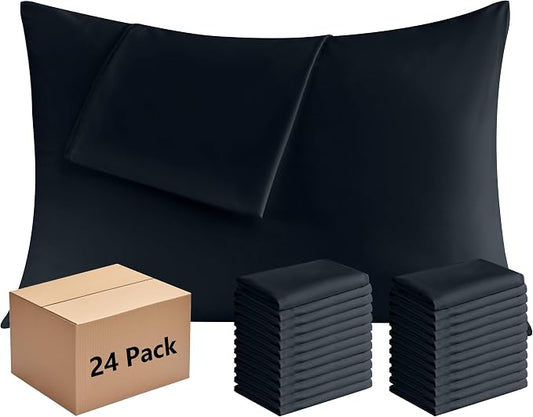 Pillowcases King Size 24 Pack - Bulk Pillow Cases with Envelope Closure, Soft Brushed Microfiber Pillow Covers Hospital Hotel Airb&bs Essentials for Hosts (20x36, Black)