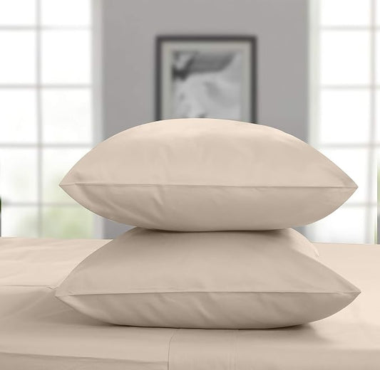 Threadmill Luxury Pillow Cases King Size Set of 2 | 1200 Thread Count 100% USA Supima Cotton | Soft Solid Sateen, Breathable Pillow Covers Fits King Pillows | Beige