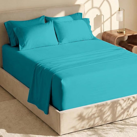 Hearth & Harbor Extra Deep Pocket King Size Sets - Fits Mattress 18-24 Inches Deep - Extra Deep Pocket Sheets - 6 Piece King Size - Teal