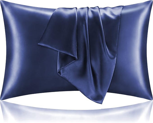 BEDELITE Satin Pillowcase for Hair and Skin, Super Soft and Cooling Similar to Silk Pillow Cases 2 Pack with Envelope Closure, Gift for Women Men(20"x26" Standard Size, Navy)