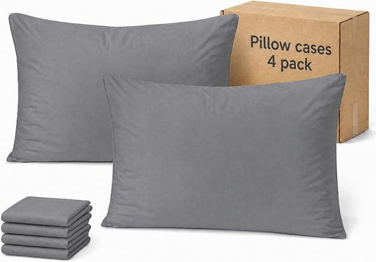 ZPECC Dark Gray Pillow Cases King Size Set of 4, 20x36 Envelope Closure Pillowcases, Soft Plain Brushed Microfiber Covers Hypoallergenic Breathable