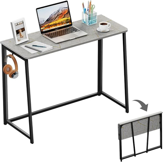 WOHOMO Folding Desk, Small Writing Desk 39.4", Space-Saving Foldable Laptop Table Writing Workstation for Home Office, Easy Assembly, Grey