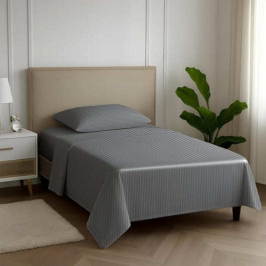 Carressa Linen Striped Egyptian Cotton Sheets Twin XL Size - 600 Series Hydrangeas Collection Damask Twin XL Deep Pockets Sheet Set (3 PC, Dark Grey Stripe), Sateen Bottom Sheets for Dorm Room