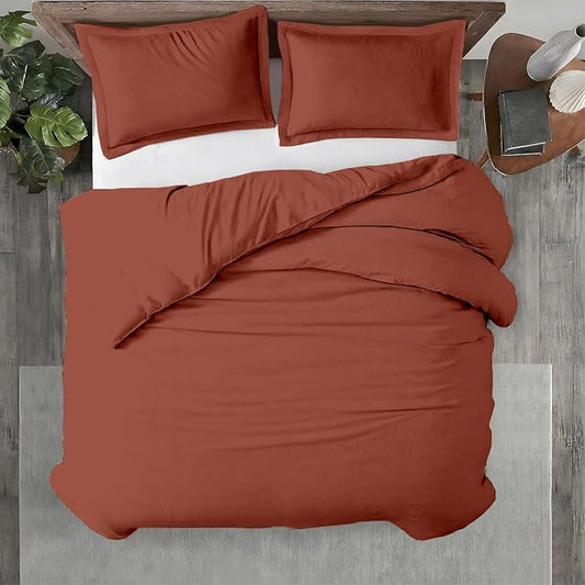 Kotton Culture 3 Pc 120" x 98" Duvet Cover Set Oversized King 100% Egyptian Cotton - 600 Thread Count Comforter Cover, Zipper Closure & Corner Ties - Fits Large King Inserts - Burnt Orange
