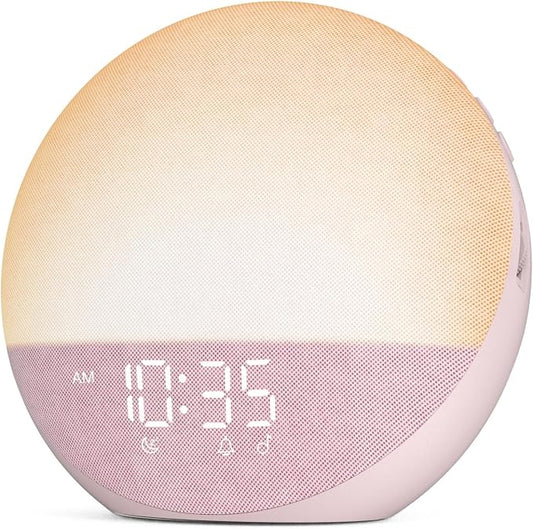 Odokee Sunrise Alarm Clock White Noise Machine: Natural Wake Up Light - Dimmable Clock with Bluetooth Speaker for Bedroom - 25 Sleep Sounds for Baby Adults Kids Sakura Pink