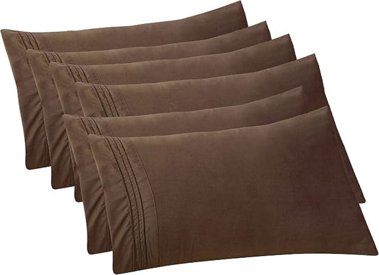 Elegant Comfort 6-PACK Solid Pillowcases 1500 Premium Hotel Quality Microfiber - Smooth Weave, Wrinkle and Stain Resistant, Easy Slip-On, 6-Piece Set, King Pillowcase, Brown