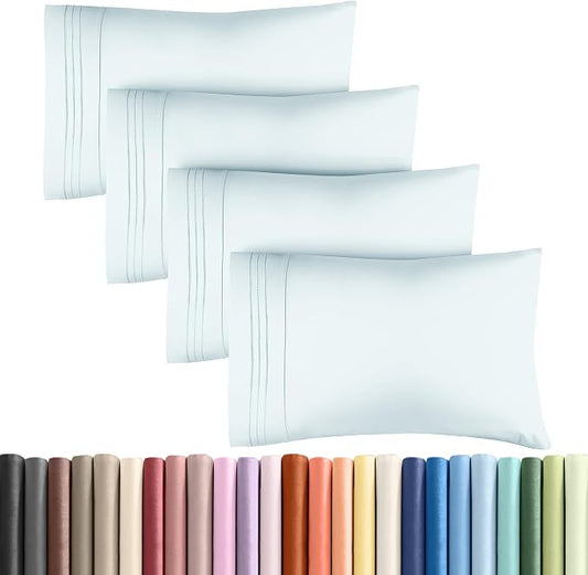 Queen Pillow Cases Set of 4 - Ultra Soft Hotel Quality Pillowcase Covers - Comfy, Cozy & Wrinkle Free - Shrinkage, Stain & Fade Resistant - Machine Washable Pillow Protectors - 4 Piece Set - Ice Blue