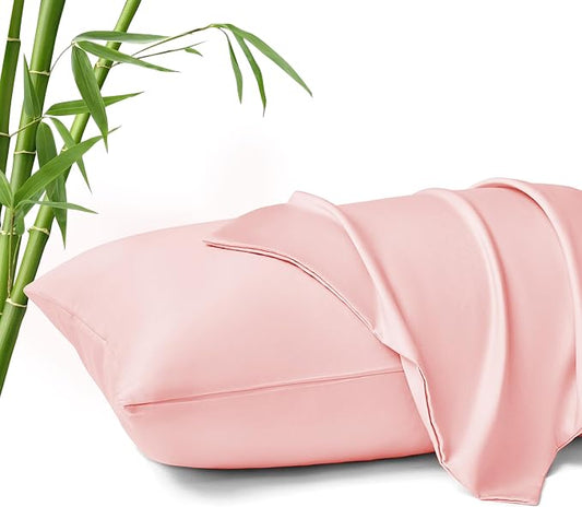MR&HM King Pillow Cases Set of 2, Cooling Pillow Case for Hot Sleepers 20"x36", Breathable & Moisture Wicking, Soft Envelope Pillowcases, Rayon Derived from Bamboo & Polyester Blend (Pink)