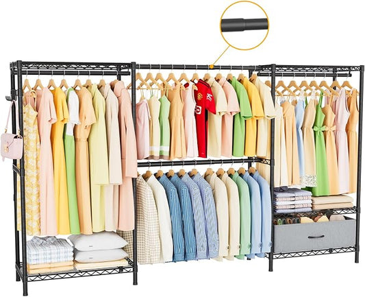 Golpart Coat Rack Clothes Wardrobe：Closet Organizer and Storage Clothing Garment Rack with Shelves Heavy Duty for Hanging Clothes Portable Adjustable Black 15.8" DX69 WX76.5 H