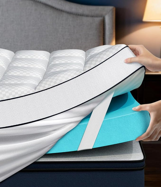 Dual Layer 4 Inch Memory Foam Mattress Topper King Size, 2" Cooling Gel Memory Foam & 2" Pillow Top Mattress Pad Cover for Back Pain Relief, Deep Elastic Pocket, Medium Support, White