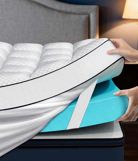 Dual Layer 4 Inch Memory Foam Mattress Topper Full Size, 2" Cooling Gel Memory Foam & 2" Pillow Top Bed Topper, Medium Firm Mattress Cover for Pressure Relief, Deep Elastic Pocket, White