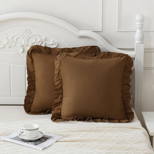 Merryword Brown Pillowcases 18x18 Cute Throw Pillow Covers Pack of 2 Ruffle Pillowcase Cushion for Couch Sofa Bedroom