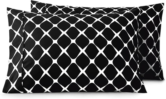 Elegant Comfort Luxury Ultra-Soft 2-Piece Pillowcase Set - 1500 Premium Hotel Quality Microfiber Double Brushed - Wrinkle Resistant, King Size, Bloomingdale Pattern Black