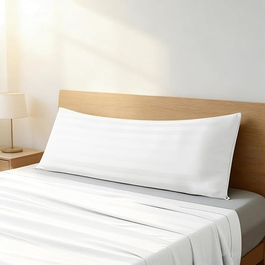 100% Egyptian Cotton Body Pillow Cover Long Pillow Case, 600 Thread Count Bed Pillow Protector with Zipper, Sateen Weave Cooling Full Body Pillowcase for Adults 20x54 Inches (1PC, Body, Striped White)