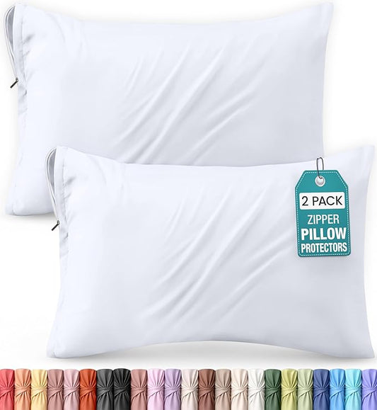 Utopia Bedding Queen Pillow Protectors - Pack of 2 - Zipper Closure - Soft Brushed Microfiber Fabric - Shrinkage and Fade Resistant Pillow Protectors Queen Size 20 X 30 Inches (White)