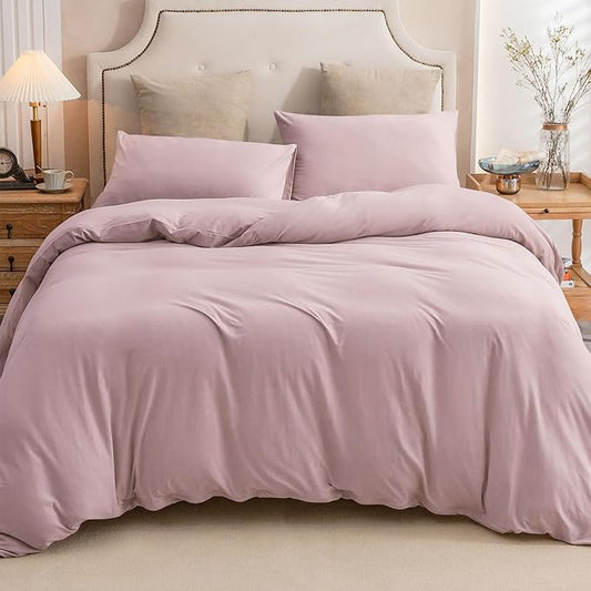 PURE ERA Jersey Knit Duvet Cover Set 100% T-Shirt Cotton Super Soft Comfy 3pc Bedding Set with Zipper Closure (Solid Light Pink,King, 104'' x 90'')