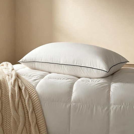 Feather Down King Bed Pillows, Luxury Hotel Collection with Premium Cotton Shell, Gusseted Pillows for Side and Back Sleepers, Soft and Supportive
