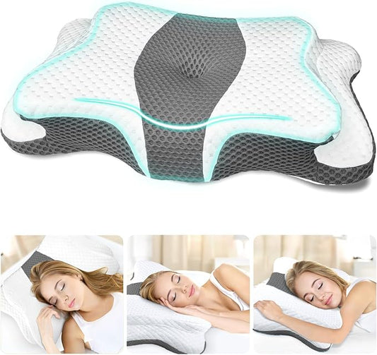 CHxxy Cervical Neck Pillow for Pain Relief Sleeping, Contour Memory Foam Pillows, Ergonomic Side Sleeper Pillows for Adults, Orthopedic Neck Support Pillow for Back Stomach Sleepers-King Size&Grey