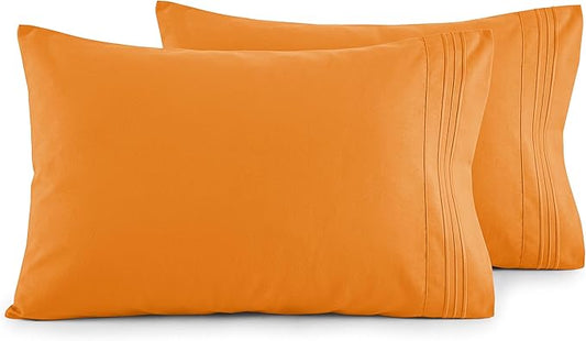 Elegant Comfort Luxury Ultra-Soft 2-Piece Pillowcase Set - 1500 Premium Hotel Quality Microfiber Double Brushed - Wrinkle Resistant, King Size, Vibrant Orange