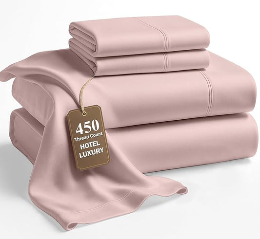 LANE LINEN Cal King Sheet Set - 450 Thread Count Premium Sateen Weave for Hotel Quality Softness - Extra Comy & Breathable Cotton Sheets for Luxury Guest Rooms - Oeko Tex Certified - Silver