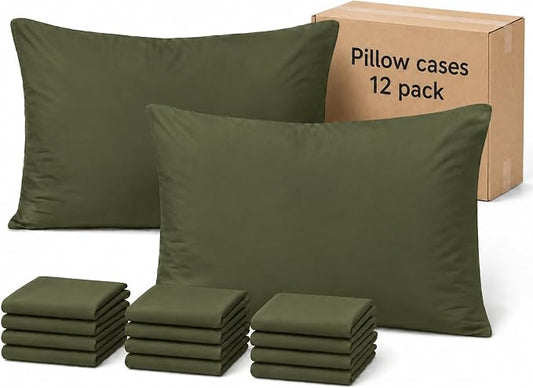 ZPECC Pillow Cases King Size Set of 12, 20x36 Envelope Closure Pillowcases, Soft Plain Brushed Microfiber Covers Hypoallergenic Breathable, Olive Green