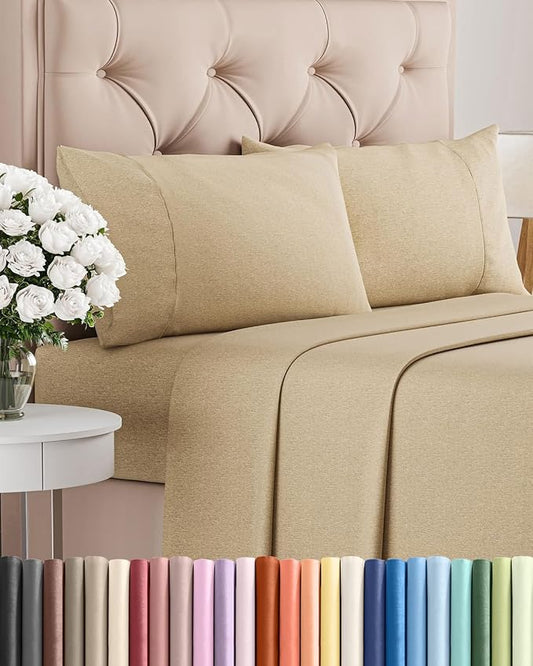 Full Size 4 Piece Sheet Set - Comfy Breathable & Cooling Sheets - Hotel Luxury Bed Sheets for Women & Men - Deep Pockets, Easy-Fit, Soft & Wrinkle Free Sheets - Heathered Tan Oeko-Tex Bed Sheet Set