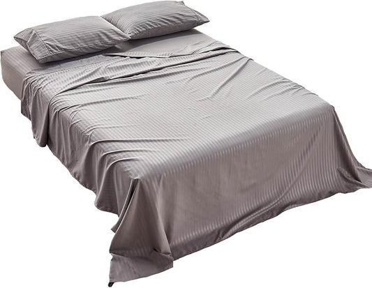 Kingnex Striped 66x80 Olympic Queen Sheets Sets for Super Queen Bed Soft Double Brushed 1800 Microfiber 4 Pcs Include 1 Fitted Sheet 1 Flat Sheet 2 Pillowcase Grey