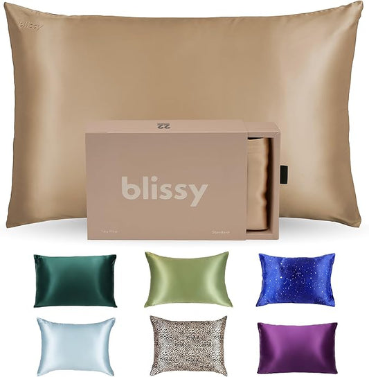 Blissy Silk Pillowcase - 100% Pure Mulberry Silk - 22 Momme 6A High-Grade Fibers - Silk Pillow Cover for Hair & Skin - Regular, Queen & King (Taupe, Standard)
