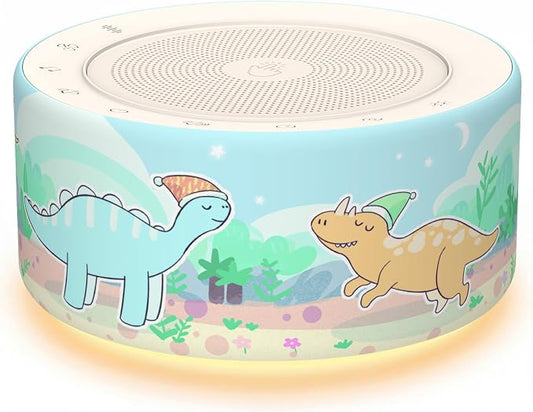 Kipcush White Noise Machine - Soft Non-Glare Nursery Lamp, 30 Soothing Sounds, 8 Color Lights, Max 8-Hour Timer for Baby & Adults (Dinosaur Light Blue, Standard)