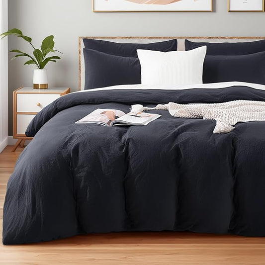 NEXHOME PRO Cal King Duvet Cover Set – 100% Certified Organic Cotton with Washed Feel & Linen-Like Texture, Comfortable & Breathable, Home Bedding Set Dark Grey (No Comforter)