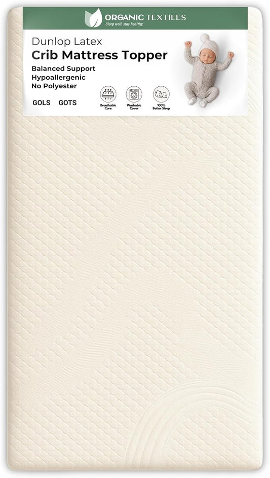 ORGANIC TEXTILES Dual Zone (Firm/Soft) GOLS Certified Latex Mattress Topper for Baby with GOTS Certified Cotton Cover - 2" Bassinet (30"x15")