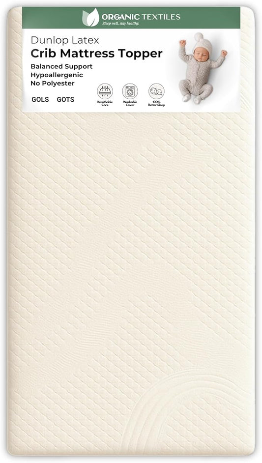 ORGANIC TEXTILES Dual Zone (Firm/Soft) GOLS Certified Latex Mattress Topper for Baby with GOTS Certified Cotton Cover - 2" Portable (36"x26")