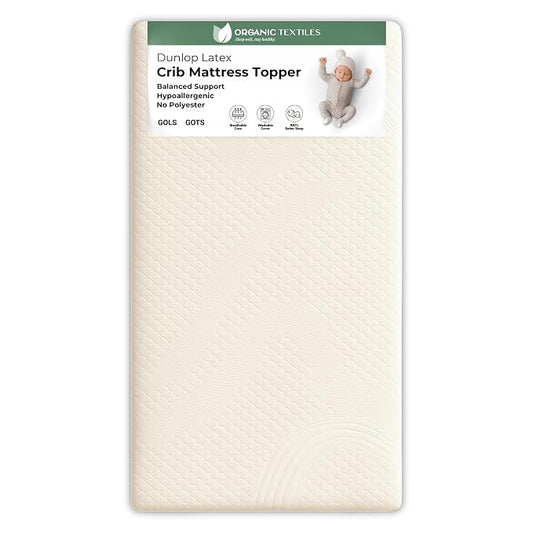 ORGANIC TEXTILES Organic Baby Latex Mattress Topper with Organic Cotton Removable Cover - GOLS/GOTS Certified - 2" Standard (52"x28")