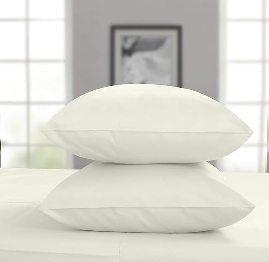 Threadmill Pillow Cases Standard Size | 1200 Thread Count 100% Supima Cotton Pillow Covers, Luxury Smooth Solid Sateen | Ivory