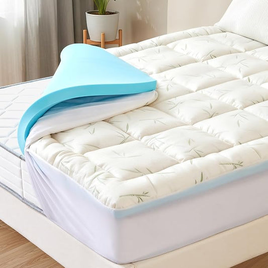 Sweetcrispy Dual Layer Twin Memory Foam Mattress Topper, 2 Inch Gel Memory Foam Plus 1 Inch Alternative Pillow Top Mattress Pad Cover, Cooling Bed Topper for Pressure Relief