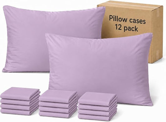 ZPECC Pillow Cases Queen Size Set of 12, 20x30 Envelope Closure Pillowcases, Soft Plain Brushed Microfiber Covers Hypoallergenic Breathable, Lavender