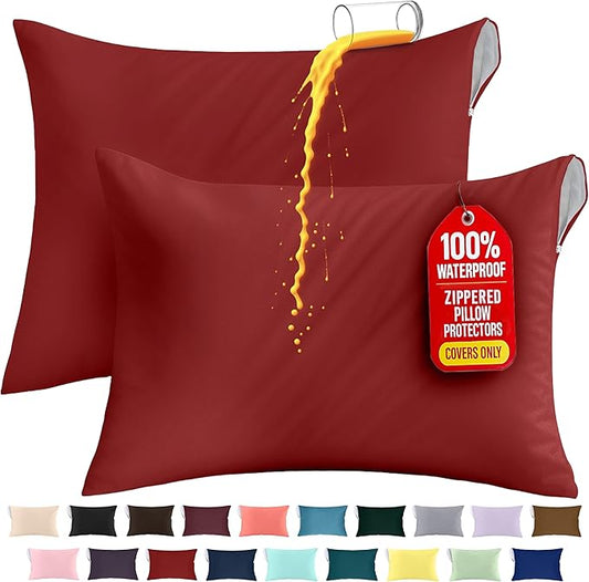 Utopia Bedding Premium 100% Waterproof Pillow Protectors with Zipper King Size (Set of 2), Bed Bug and Dust Mite Proof Zippered Pillow Covers, Pillow Encasement Cases, Red