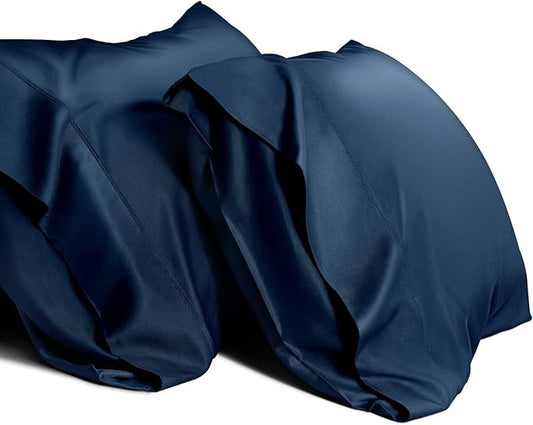 WishSmile Cooling Queen Pillowcases Set of 2 Breathable Cool Silky Soft Rayon Derived from Bamboo Fabric, Moisture Wicking for Hot Sleepers, Hair and Skin Friendly, Navy Blue, 2 Pack, 20x30IN