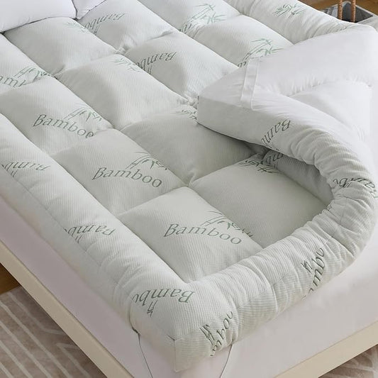 WhatsBedding 5 Inch Memory Foam Mattress Topper Full Size, Viscose Made from Bamboo, Breathable Air Layer, Soft Thick Pillow Top Mattress Topper for Back Pain