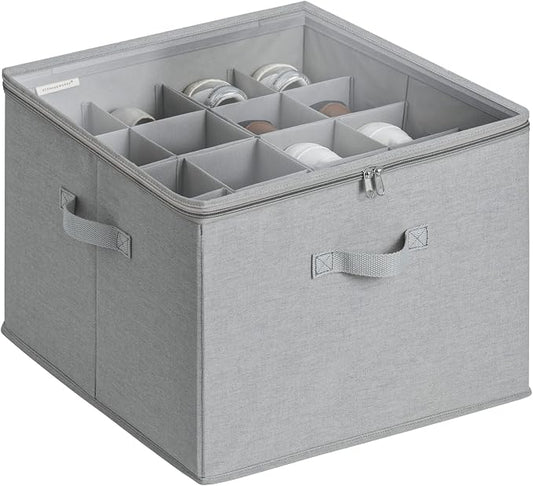StorageWorks Shoe Organizer for Closet, Fits up to 16 Pairs, Shoe Cubby Storage Containers with Adjustable Dividers and Clear Cover, Grey