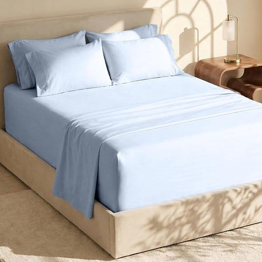 Hearth & Harbor Bed Linen Set - Queen Size - 6 Piece - Ice Blue - Extra Deep Pocket Sheets - Microfiber