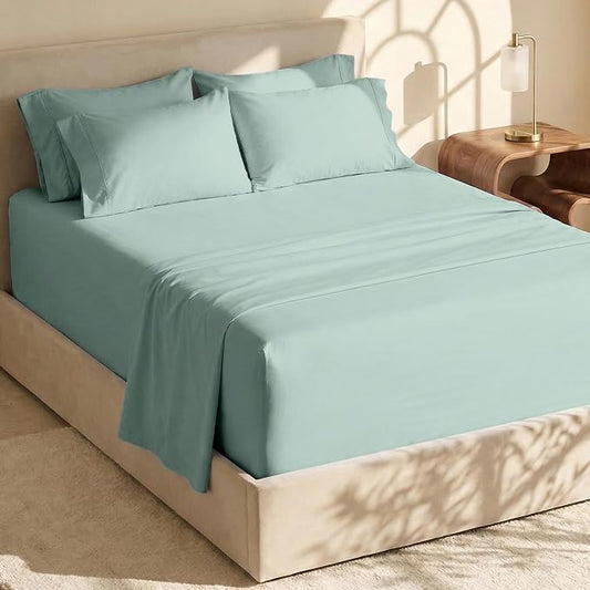 Hearth & Harbor Bed Sheets, Luxury Soft 6 Piece Bed Sheet Set Extra Deep Pocket Fitted Sheets Fits Mattress up to 21", Double Brushed Bedding Sheets & Pillowcases, Twin XL, Ice Green
