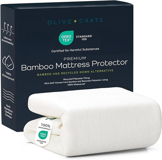 Olive + Crate 100% Viscose Bamboo Mattress Protector - Eco-Conscious Cooling Mattress Cover - Waterproof Hypoallergenic Protection - Breathable California King Shield Against Dust & Spills